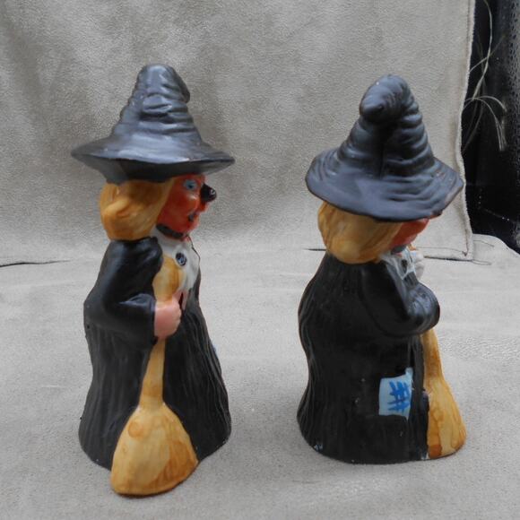 Vintage Flambro Ceramic Pumpkin Face Witch Set 1 Halloween - Picture 3 of 7